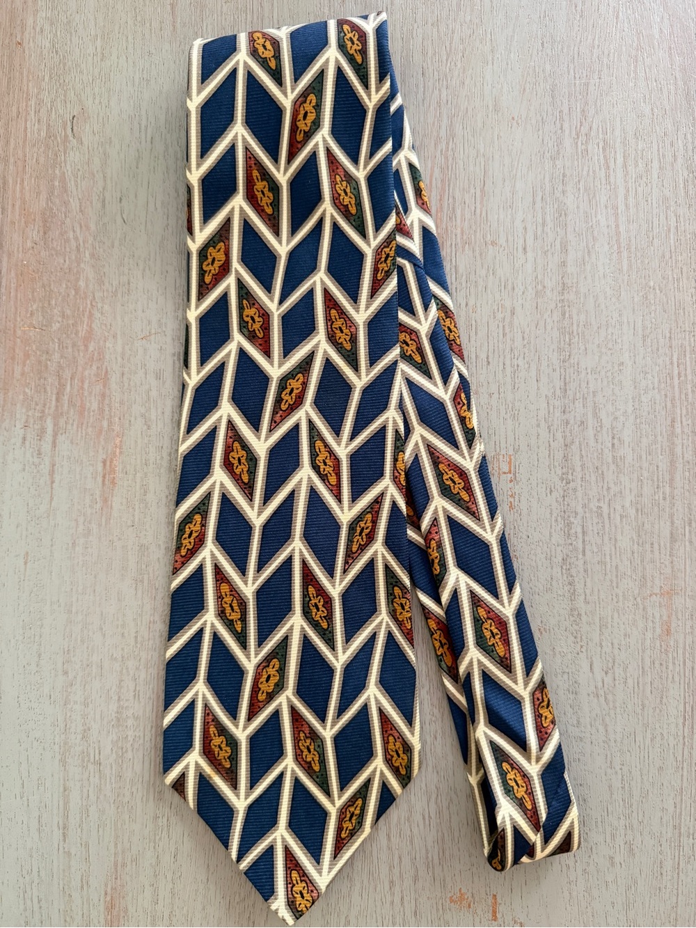 90s Christian Dior Cravate Mens 100% Silk Navy Necktie Tie Geometric Floral 4”